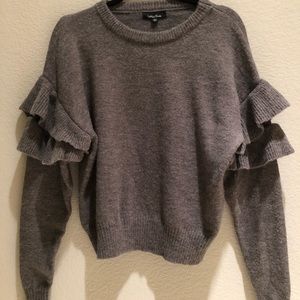 Lea & Viola Ruffle Sleeve Gray Sweater